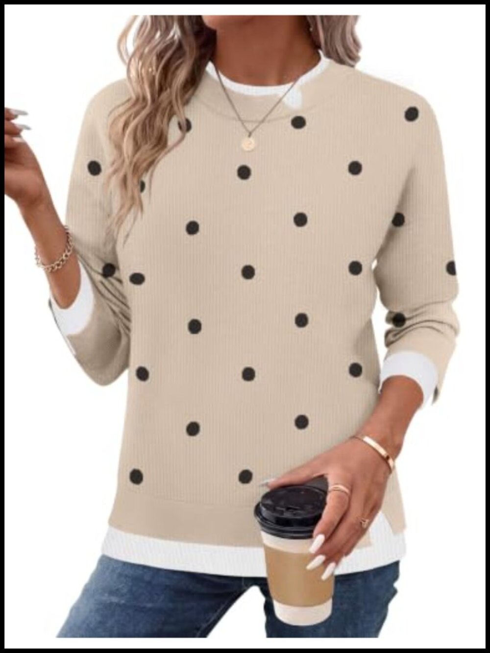 Women's Knit Pullover Sweater Long Sleeve Crewneck Slit Hem